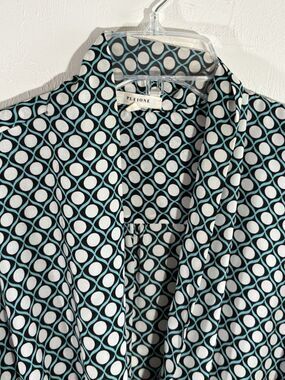 Anthropologie Pleione Faux Wrap Blouse Black Bubble Abstract CrossCross Petite S
